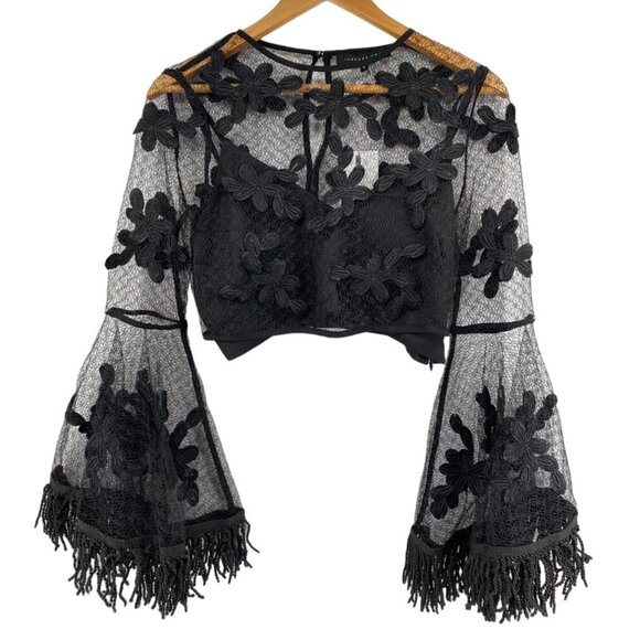 Anthropologie Endless Rose Floral Lace Crop Top & Camisole Set Black XS‎ New - Picture 2 of 9